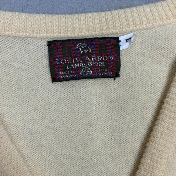 Vintage Lochcarron Lambswool V-Neck Knit Sweater Made in Scotland Yellow Large - Picture 5 of 6